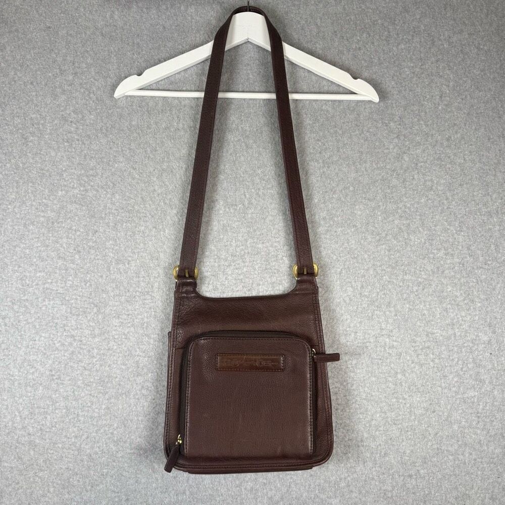 Fossil Womens Leather Flap Over Crossbody Purse Brown Zipper Compartment